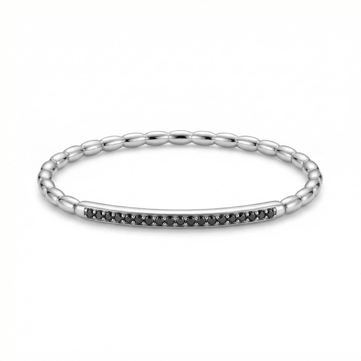 Bracelet stretch thin - Argent pierres noires