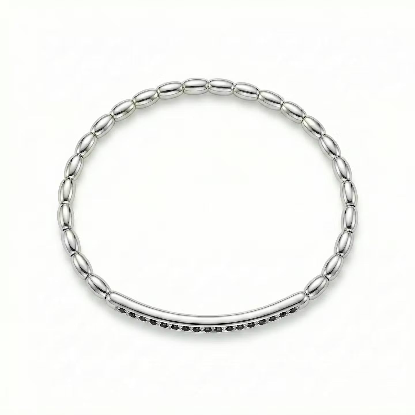 Bracelet stretch thin - Argent pierres noires
