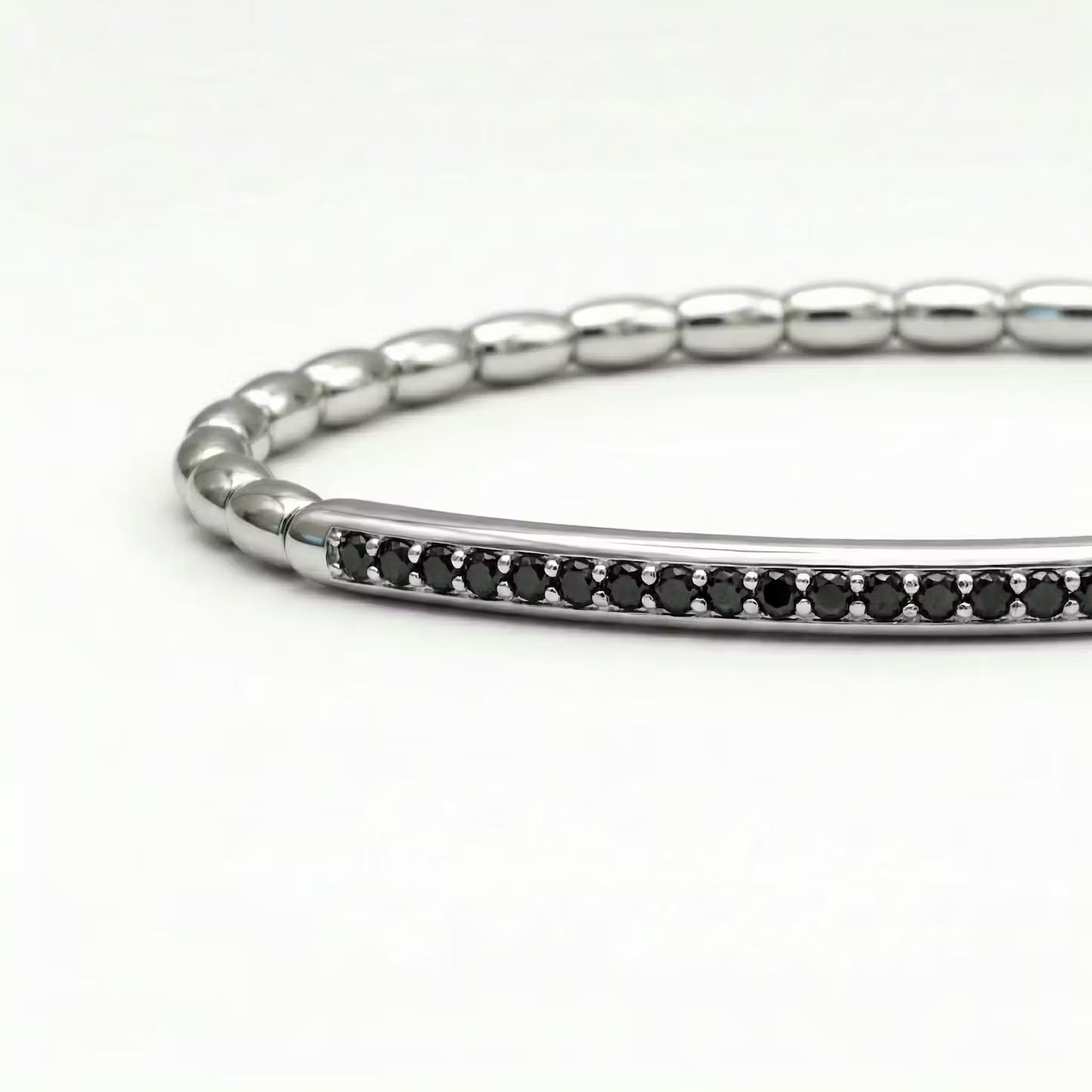 Bracelet stretch thin - Argent pierres noires