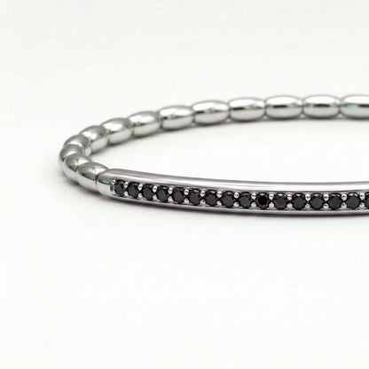 Bracelet stretch thin - Argent pierres noires